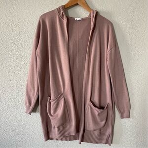 Splendid Cashmere Blend Open Front Cardigan Womens S Soft Loopknit Hooded Pocket